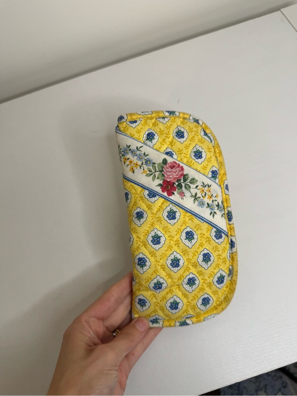 Vera Bradley Elizabeth Yellow Floral Quilted Eyeglasses Case Vintage Made USA